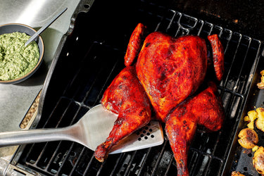 Spatchcock Chicken with Crispy Smashed Potatoes & Herb Sauce