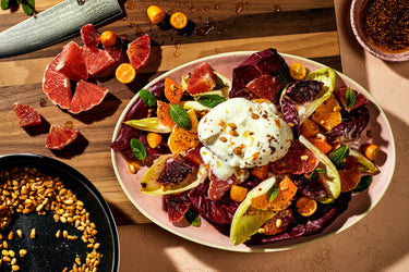 Winter Citrus and Burrata Salad with Candied Pinenuts