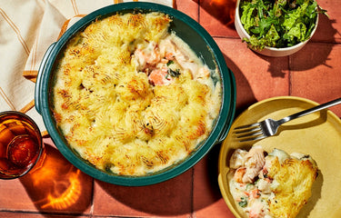 Fish pie with Piped Mashed Potato