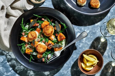 Pan-Roasted Scallops with Butternut Squash and Chorizo Beurre Blanc