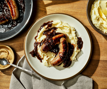 Bangers, Mash and Red Onion Gravy