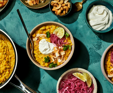 Lime and Coconut Dhal (vg) with Pink Pickled Onions
