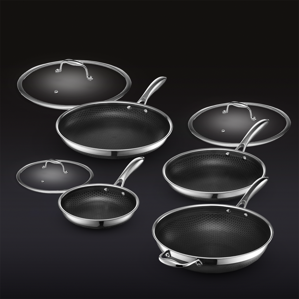 7pc HexClad Stainless Steel Cookware Set w/ Lids & Wok – HexClad Cookware UK