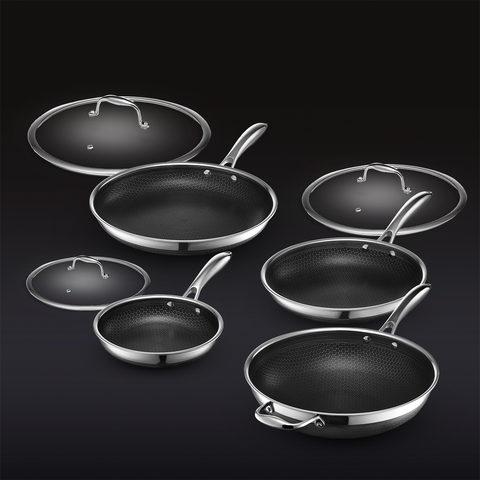 Hextech Cookware Set 7pc HexClad Stainless Steel Cookware Set w/ Lids & Wok | HexClad UK