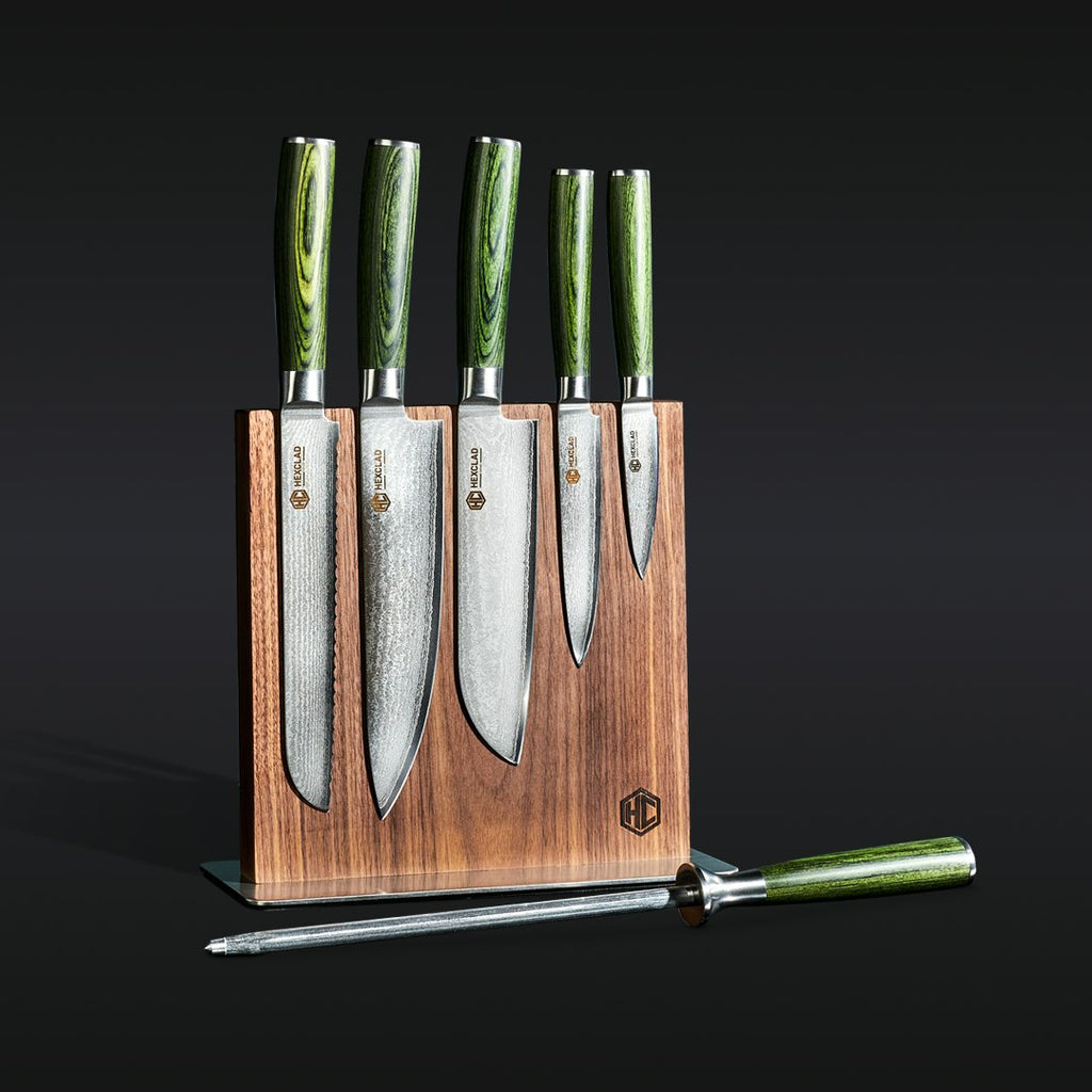 6 pc Japanese Damascus Steel Knife Set w Magnetic Knife Block — Default Title