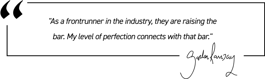Quote about industry leadership and personal standards, with a signature at the bottom.